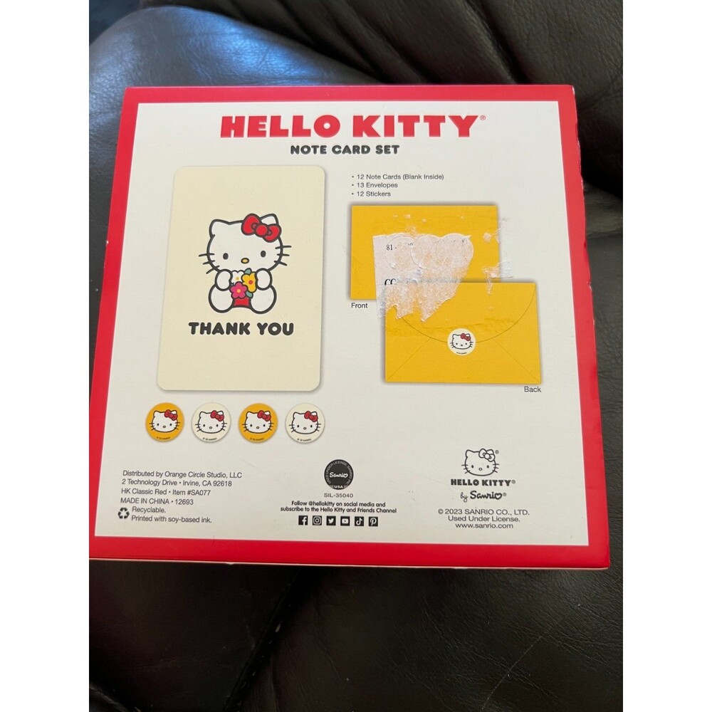 Hello Kitty Thank You Notecard set of 12 cards with envelopes and stickers - Picture 2 of 2